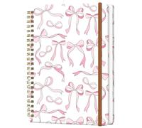 WLPFSAHF Spiral Journal Notebook for Women, Hardcover A5 College Ruled Notebook, 60 Sheet, Thick Paper, Cute Lined Journal for School, Office & Work, 6 x 8.4 in(Pink Bowknot)