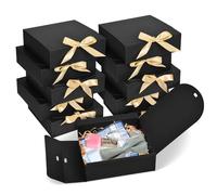 WLUSEAXI Paquete de 10 cajas de regalo con tapas, cajas de regalo negras de 6.5 x 6.5 x 2 pulgadas para regalos, cajas de papel cuadradas con cinta para cumpleaños, boda, fiesta, recuerdos de