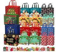 WLUSEAXI Paquete de 20 bolsas de regalo de Navidad de varios tamaños con 24 etiquetas de regalo de Navidad, bolsas de Navidad reutilizables con asas, 4 extragrandes, 8 grandes, 8 bolsas pequeñas de