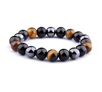 WLVinson 2 pulseras de obsidiana, pulsera de piedra de turmalina negra, pulsera de hematita de triple protección, piedras curativas naturales con ojo de tigre, pulseras ajustables, regalo para marido,