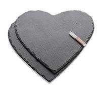 WLWNWFT Juego de 2 placas de pizarra con forma de corazón, 30 cm, con rotulador de tiza, bandeja para servir de pizarra negra, corazones de pizarra para servir y escribir
