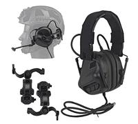 WLXW Auriculares Tácticos para Airsoft (Montados En La Cabeza Y Montados En El Casco), Auriculares con Ancelación Ruido Militar con Adaptador Riel Casco Táctico Rotación Multiángulo,Headset BK