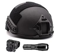 WLXW Casco Militar Antibalas Pesado NIJ IIIA Aramid Kevlar, Casco Balístico Táctico De Corte Alto Rápido, con Linterna Y Soporte,Negro