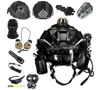 WLXW Casco Militar Rápido con Auriculares Tácticos, Gafas, Luz De Casco, Bolsa De Batería, Máscara, Linterna, para Airsoft Outdoor Paintball Protection Hunting,BK
