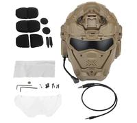 WLXW Casco Táctico Asalto For Caza, Protección Integral Motocicleta Auriculares Comunicación, Ventilador Antivaho Máscara Abatible(Tan)