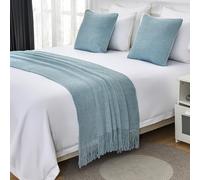 WLYCSYP Caminos de cama de punto, bufanda de color sólido con borlas, manta de cama de lujo que no se decolora, 2 fundas de almohada, para dormitorio, hogar, hotel