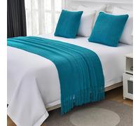 WLYCSYP Caminos de cama de punto para cama tamaño King, bufanda de cama de color sólido con borla, manta de cama de lujo que no se decolora, para dormitorio, hogar, hotel, K, 65 x 260 cm
