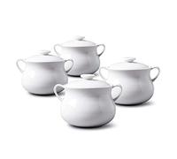 WM Bartleet & Sons 1750 TSET119 Juego de 4 Cuencos Individuales de Porcelana Tradicional con Tapa para Sopa y guiso de Cebolla Francesa con Asas, 500 ml, Color Blanco