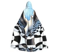 WMASTNjgdA Un pájaro con fondo surrealista de tablero de ajedrez, poncho único de oscuridad, manta personalizable para mujeres, accesorio perfecto para disfraz de Halloween, caballero, Akatsuki y más