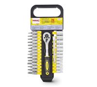 WMC TOOLS Llave de vaso, 28 piezas, con carraca, carraca, llave de vaso y juego de puntas de 4 a 13 mm, llave de vaso, 1/4 pulgadas, caja de carraca