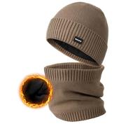 Wmcaps Conjunto de gorro y calentador de cuello de forro polar de invierno para hombres y mujeres, gorros de punto gruesos y acogedores, conjunto de bufandas, gorro de invierno liso elástico para