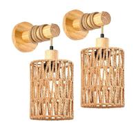 WMDMJT Aplique Rattan Boho, Lámpara de Pared Colgante Mimbre, Lámpara Laternas Madera Rústica, Set de 2 para Dormitorio, Sala Estar, Pasillo, Entrada, Decoración Granja,A