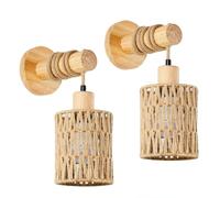 WMDMJT Aplique Rattan Boho, Lámpara de Pared Colgante Mimbre, Lámpara Laternas Madera Rústica, Set de 2 para Dormitorio, Sala Estar, Pasillo, Entrada, Decoración Granja,B