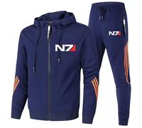 WMDMJT Chándal hombre para Mass Effect N7, conjunto deportivo dos piezas sudadera manga larga y cremallera, diseño en forro polar contraste, set tres rayas en tejido French Terry,Blue-xx_l