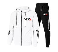WMDMJT Chándal hombre para Mass Effect N7, conjunto deportivo dos piezas sudadera manga larga y cremallera, diseño en forro polar contraste, set tres rayas en tejido French Terry,White-x_l