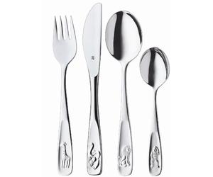 WMF Animales - Cubertería para niños 4 piezas (tenedor, cuchillo de mesa, cuchara y cuchara pequeña) WMF Kids infantil Acero Inoxidable Cromargan Apto para lavavajillas