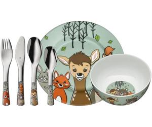 WMF Animalitos del bosque - Vajilla para niños 6 piezas incluye plato, cuenco y cubertería (tenedor, cuchillo de mesa, cuchara y cuchara pequeña) WMF Kids infantil Acero Inoxidable Cromargan