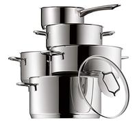 WMF Astoria - Batería de Cocina de 5 Piezas, Ollas Altas con tapas (16/20/24 cm), Olla baja con tapa (20 cm), Cazo (16 cm), Cromargan Acero Inoxidable pulido, Apto para Inducción