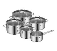 WMF Astoria - Batería de Cocina de 4 Piezas, Ollas Altas con tapas (16/24 cm), Olla baja con tapa (20 cm), Cazo (16 cm), Cromargan Acero Inoxidable pulido, Apto para Inducción