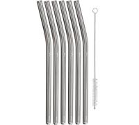 WMF Baric Cristal (7 Unidades, 6 curvadas y 1 Cepillo de Limpieza) Pajita Reutilizable respetuosa con el Medio Ambiente, para Bebidas Calientes y frías, Vidrio