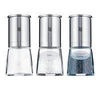 WMF Ceramill de Luxe - Juego de 3 piezas molinillos de sal, pimienta, y especias de acero Inoxidable y cristal molinillo de cerámica