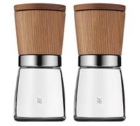 WMF Ceramill Natura - Juego 2 molinillos, Madera 13,8 cm Ø 6 cm, Molinillo de sal y pimienta, Molinillo de cerámica para Especias