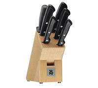 WMF Classic Line - Bloque de Cuchillos con Juego de Cuchillos de 7 Piezas, 5 Cuchillos con Hoja de Acero Especial, Bloque de Madera de Haya, Chaira de Acero para Afilar, Negro