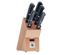 WMF Classic Line - Bloque de cuchillos equipado con 5 cuchillos, taco de madera de abedul, cuchillos con hoja de acero especial inoxidable, mangos remachados
