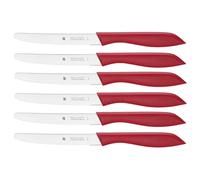 WMF Classic Line - Juego de 6 Cuchillos 23 cm, Hoja de Acero Especial con Filo Dentado y Mango de Plástico Aptos para el Lavavajillas, Rojo