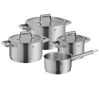 WMF Comfort Line Batería de cocina 4 piezas, cazo incluído de inducción, juego de ollas con tapa de vidrio, acero inoxidable mate Cromargan, escala, juego de ollas apilables, sin recubrimiento Gris