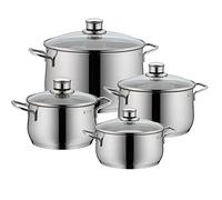 WMF Diadem Plus - Batería de Cocina 4 Piezas, Acero Inoxidable Apto para Inducción, 1 Cacerola Baja de 20 cm, 3 Cacerolas Altas de 16 cm, 20 cm y 24 cm, con 4 Tapas de Cristal