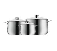 WMF Diadem Plus - Batería de Cocina 6 Piezas, 3 Cacerolas Altas de 16 cm, 20 cm y 24 cm con 3 Tapas de Cristal, Acero Inoxidable Cromargan Apto para Inducción