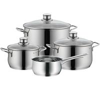 WMF Diadem Plus - Batería de Cocina 4 Piezas, Acero Inoxidable Apto para Inducción, 1 Cacerola Baja de 20 cm, 2 Cacerolas Altas de 16 cm y 24 cm, 1 Cazo 16 cm con 3 Tapas de Cristal