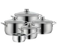 WMF Diadem Plus - Batería de Cocina 9 Piezas, Acero Inoxidable Apto para Inducción, 1 Cacerola Baja de 20 cm, 3 Cacerolas Altas de 16 cm, 20 cm y 24 cm, 1 Cazo 16 cm con 4 Tapas de Cristal