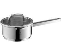 WMF Function 4 Advanced - Cacerola con mango (16 cm, tapa de cristal, 1,4 L, para inducción, acero inoxidable Cromargan pulido, 4 funciones de vertido, escala interior), color plateado