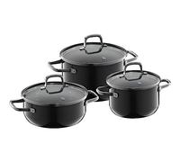 WMF Fusiontec Essential - OLLAS set de 3 - cerámica - 16 cm, 20 cm, 20 cm (con tapa de cristal), negro