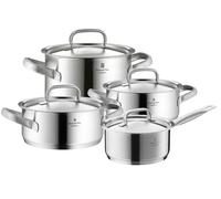 WMF Gourmet Plus - Batería de Cocina 4 Piezas, Acero Inoxidable Cromargan Apto para Inducción, 1 cazo de 20 cm, 3 Cacerolas de 16 cm, 20 cm y 24 cm con 4 Tapas de Metal