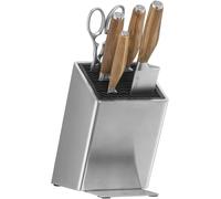WMF Grand Wood - Bloque de cuchillos con juego de 6 cuchillos con mango de madera de olivo, fabricado en Alemania, 4 cuchillos forjados, tijeras, bloque de cuchillos de acero inoxidable FlexTec