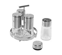 WMF - Juego de 5 Piezas Que Incluye dosificadores, salero y pimentero, Soporte de Acero Inoxidable Cromargan, Cristal Inoxidable, Apto para lavavajillas