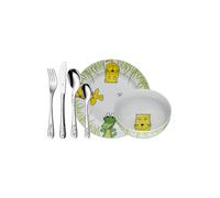 WMF Safari - Vajilla para niños 6 piezas, incluye plato, cuenco y cubertería (tenedor, cuchillo de mesa, cuchara y cuchara pequeña) WMF Kids infantil Acero Inoxidable Cromargan