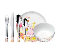 WMF Juego de vajilla infantil de princesa Anneli - 6 piezas con nombre - Personalizable con grabado - plato, vaso, cuenco y cubiertos - Porcelana - Regalo para niñas