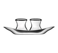 WMF Juego salero y pimentero Wagenfeld| 6 cm |con Bandeja 17 cm Cromargan Mate