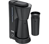WMF Kitchenminis Aroma - Cafetera de filtro con jarra isotérmica, 870 W, taza isotérmica para llevar, pequeña máquina de café para llevar, temporizador, acero inoxidable, color negro mate