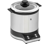 WMF Kitchenminis-Arrocera 220 W con 1 L de capacidad, con tapa recipiente, base dual, mantenimiento automático del calor, incluye taza y cuchara medidora,exterior de acero inoxidable de cromargan mate
