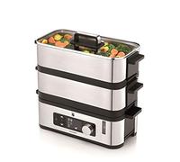 WMF Kitchenminis - Vaporera, 900 W de hasta 4.3 l y depósito de Agua de 1.1 l, dos Zonas de cocción y función de mantenimiento de la calor, acabados de acero Inoxidable de cromargan