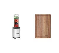 WMF Kult X Mix & Go Mini batidora, batidora de pie y tabla de cortar tipo cúpula DICE | Madera de acacia | 32 x 21 x 1,5 cm | Tabla de madera con ranura para jugo.