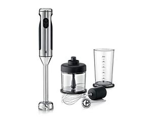 WMF Lineo - Batidora de mano 4 en 1, 700 w,vaso medidor 1 Litro, accesorio Picadora, accesorio batidor, accesorio espumador de leche Acero Inoxidable cromargan