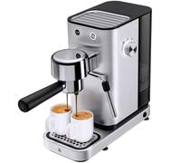 WMF Lono - Cafetera expreso con portafiltros, 1350 W, 2 portafiltros, para 1-2 tazas de espresso, 15 bares, reposavasos, espumador de leche, acero inoxidable mate