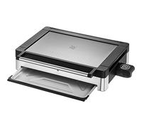 WMF Lono - Grill sobremesa con tapa de cristal y Barbacoa 2200 W, acero inoxidable mate, placa de parrilla recubierta, antiadherente