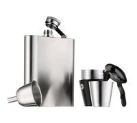 WMF Manhattan - Petaca de Acero Inoxidable 6 Piezas, Petaca de 200 ml, Embudo, estampador en estuche de cuero, Acero Inoxidable Cromargan Mate